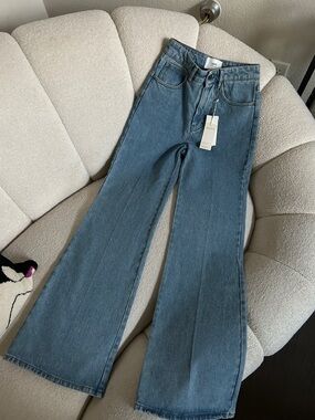 Wide Leg Blue Jeans - Unbranded